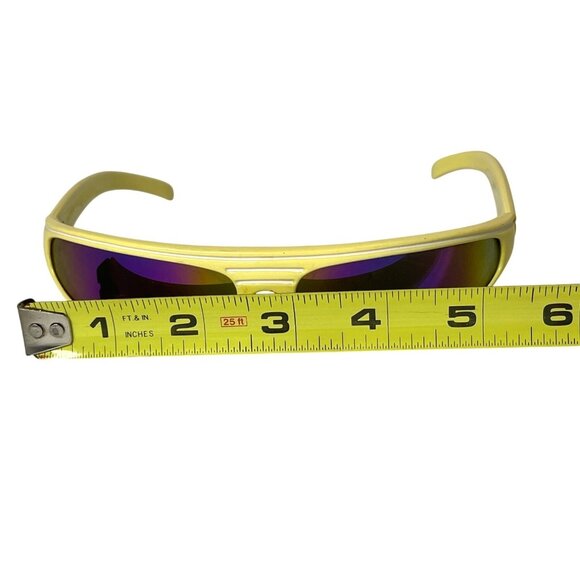 Vintage Retro 80's Yellow Sporty Wraparound Sunglasses Dark Lenses Groovy Cool - Picture 11 of 14